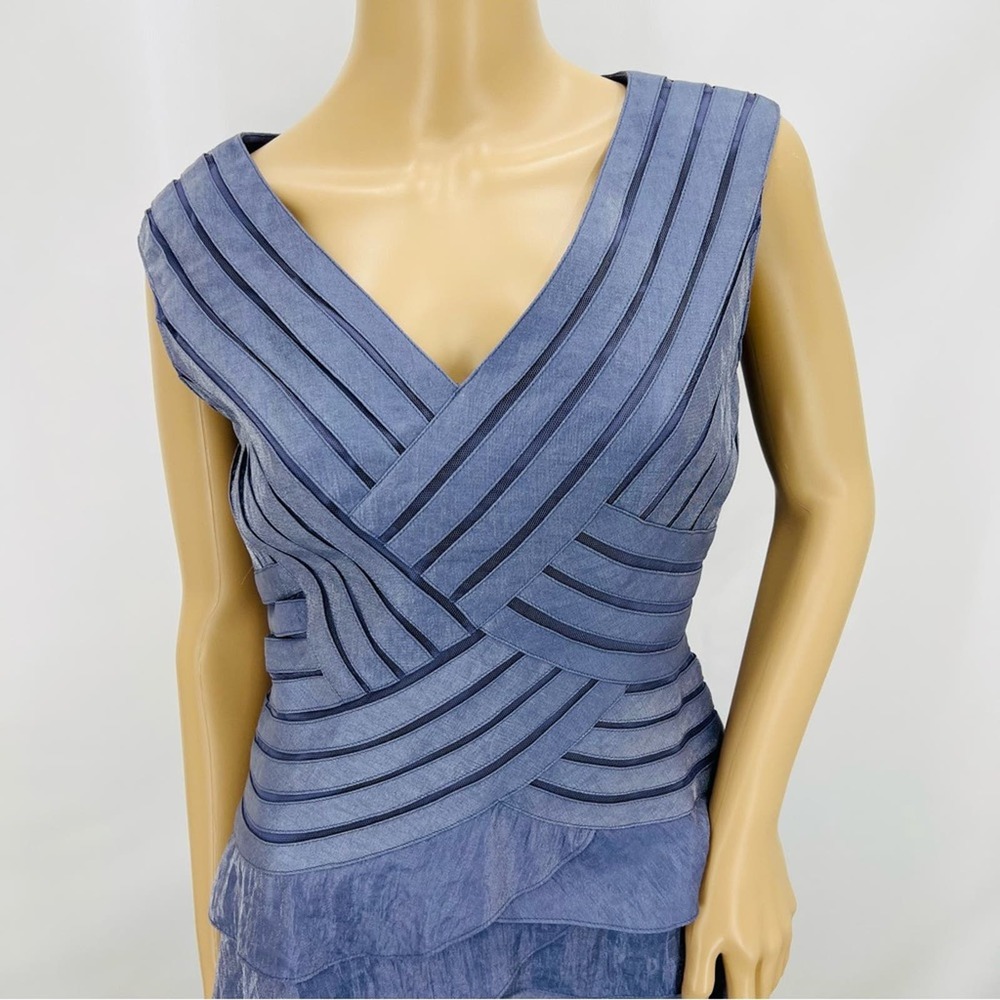 Adrianna Papell Blue Gray Metallic Ruffle Dress - Picture 6 of 15